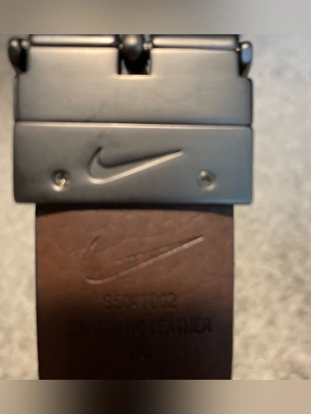 Nike Brown and Black Synthetic Leather Belt with Silver Buckle